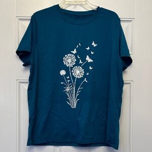 Teal Short Sleeve Women's Tee with Floral Design
